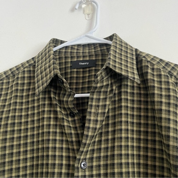 Theory • Irving Windham Twill Men's Green Plaid Button Down Shirt - Picture 4 of 8